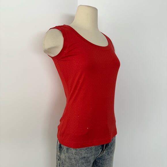 St. John Paillette Sparkly Stretch Jersey Knit Tank Top Blouse Orange Red Medium - Picture 2 of 11